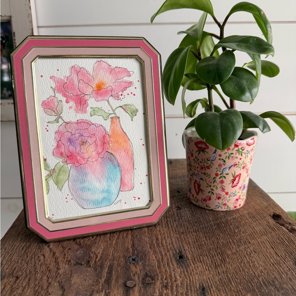 Charming Watercolor original 4x6 framed
